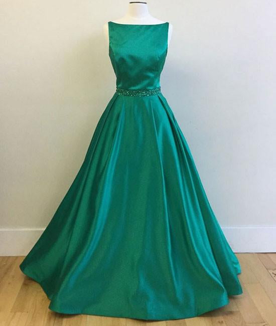 Simple Green Satin Long Prom Dress ...